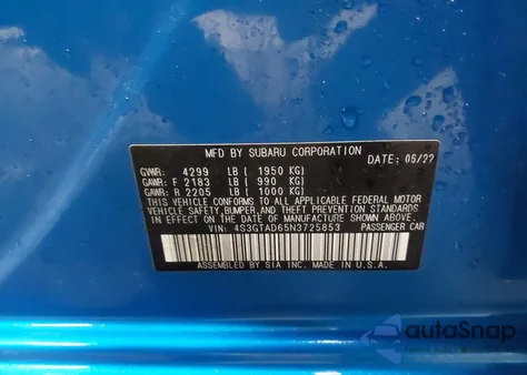 2022 Subaru Impreza Premium 5-Door z USA, uszkodzony, nr VIN 4S3GTAD65N3725853